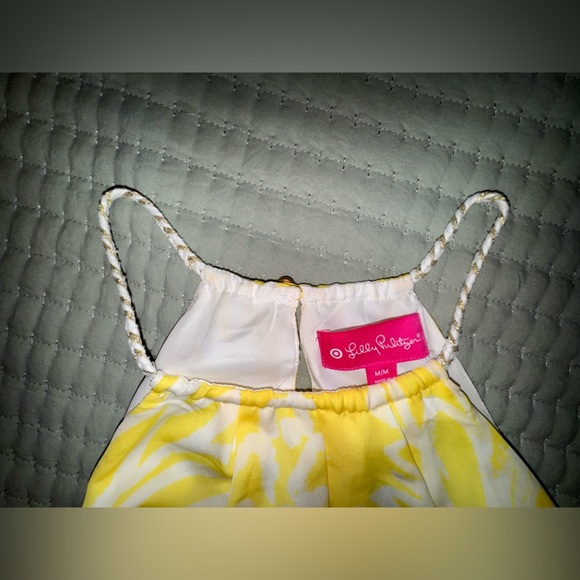 LILLY PULITZER Target Yellow white Pineapple Punch rope w gold trim tank sz Med - Picture 7 of 11